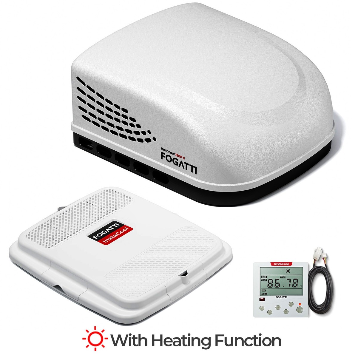 FOGATTI RV Air Conditioner 15,000 BTU w/Heater Rooftop Non-Ducted