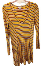 Love Fire Womens Yellow Multi Stripe Swing Dress V Neck Long Sleeve Sz S/P