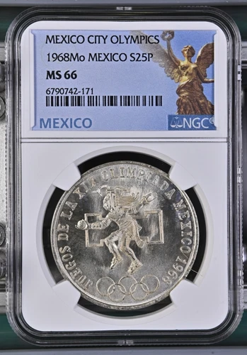 1968 MEXICO SILVER 25 PESOS S25P OLYMPICS NGC MS66 BEAUTIFUL Type 1 -As Pictured