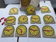 Vintage Judy-Instructo Mini Clocks Class Set Of 12 Wooden Clocks With 10 Stands