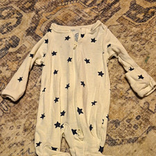 Wonder Nation Preemie Footed Zip Sleeper One-Piece Cotton White/Blue Stars