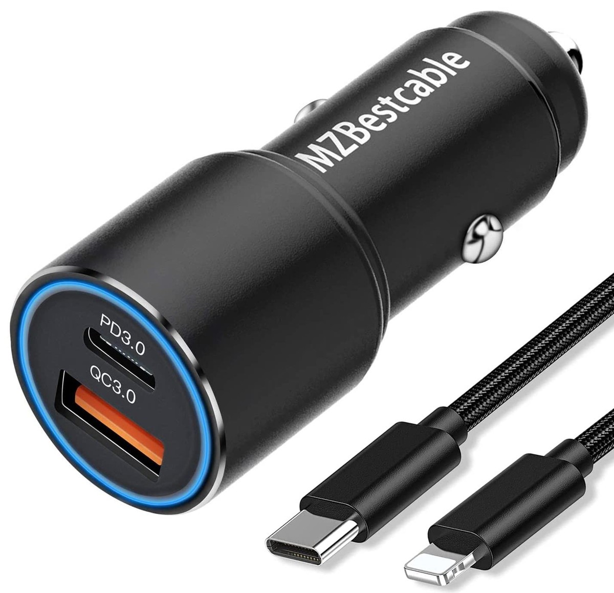 Set 2 Caricabatterie Auto Con Cavo USB Tipo C E Presa Accendisigari Per IPhone 15, 14, 13, 12 - Adattatore A108