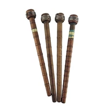 Set Of 4 Vintage Wooden Textile Mill Bobbins With Metal Accents