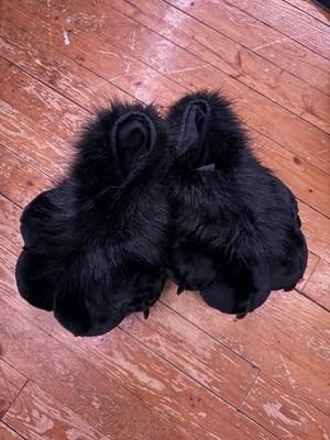 Faux Fur Fursuit feetpaws Black with Blue Pads | lined |