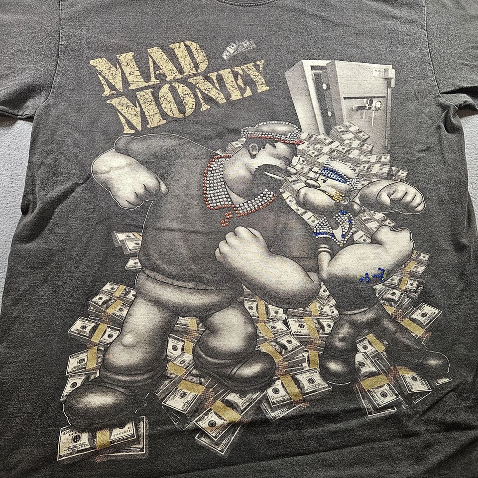 Mad Money Shirt Mens 2XL Tall Black Shaka Wear Popeye Bluto Graphic Tee Hip Hop - Image 2 of 4