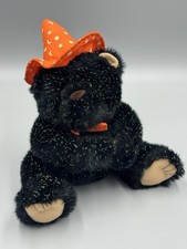 Vtg Halloween Black Bear Plush Sparkles Witch Hat 8  Stuffed Animal AGC Inc.