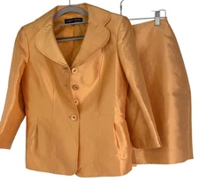 VTG Albert Nipon Silk Wool Blend Two-Piece Skirt Jacket Suit Set Size 4 RF10606