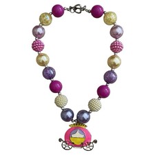 Bubblegum Disney Cinderella Carriage Pendant Necklace Pink Purple Large Bead 17"