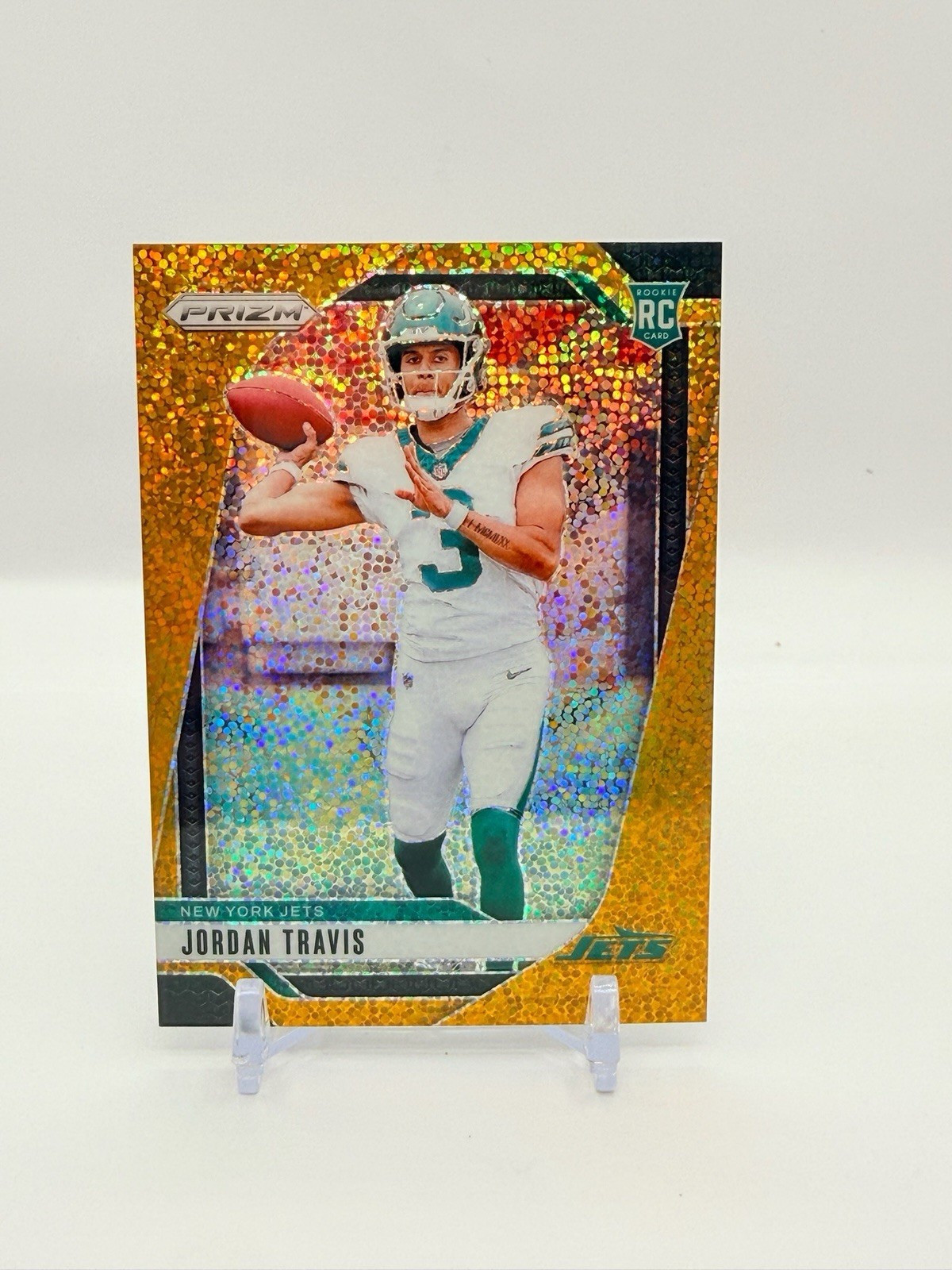 Jordan Travis 2024 Panini Prizm NFL Gold Sparkle Prizm True Rookie/24, Jets #359