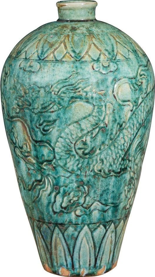 Handcrafted Ceramic Dragon Vase-Speckled Green