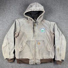 Vintage Carhartt Jacket J25 CHT Men's Large Hooded Canvas Embroidered Distressed
