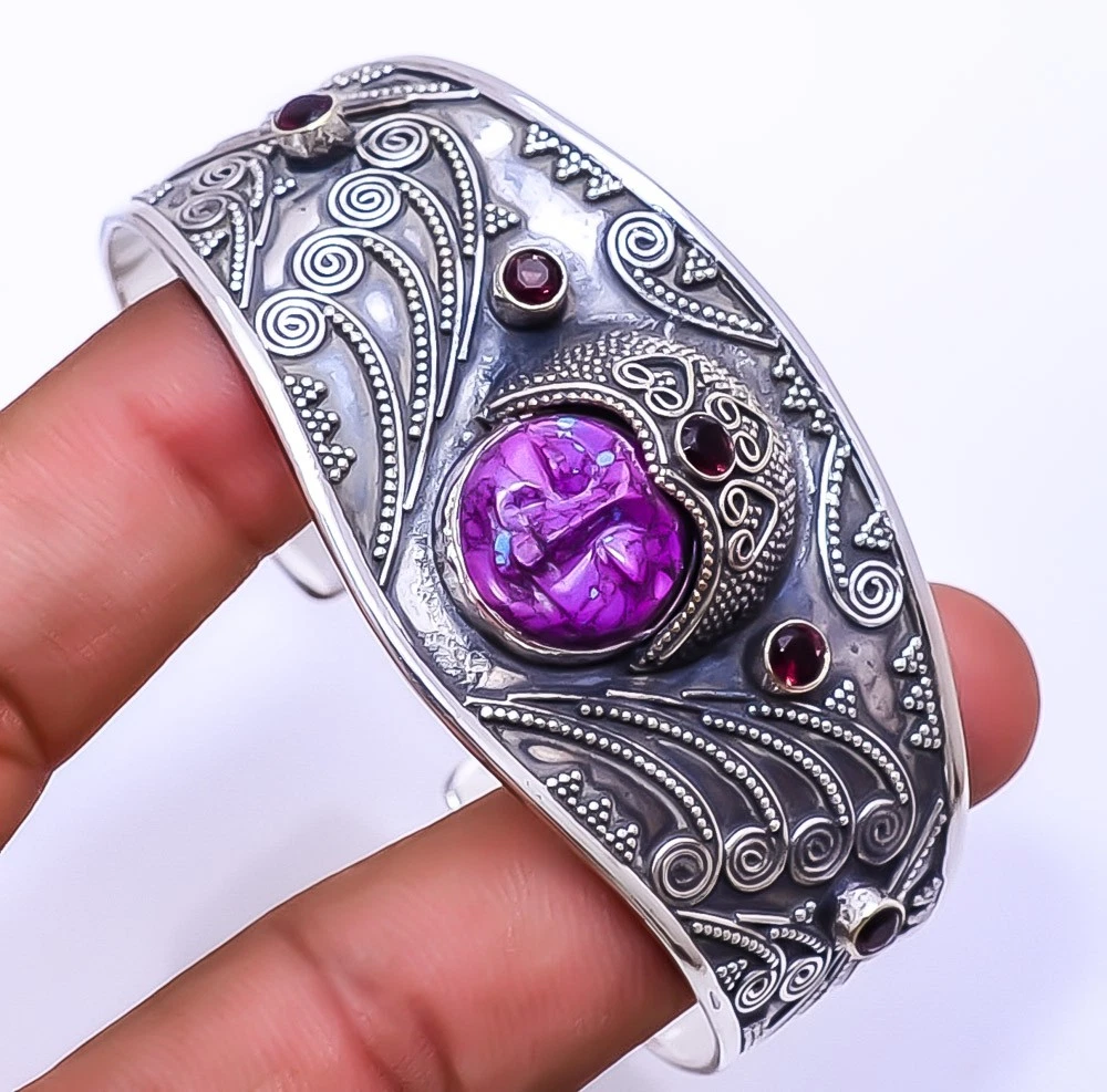 VALENTINO Bracciale Bali in argento sterling 925 turchese viola e granato rosso 6 99" C77 in rame