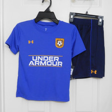 2pc Under Armour Blue Yellow Soccer Shirt Shorts Set sz 6