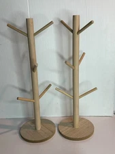 NEW Lot x 2 Minimalist Countertop Wooden Mug Racks Trees Stands Pair Each Hold-6