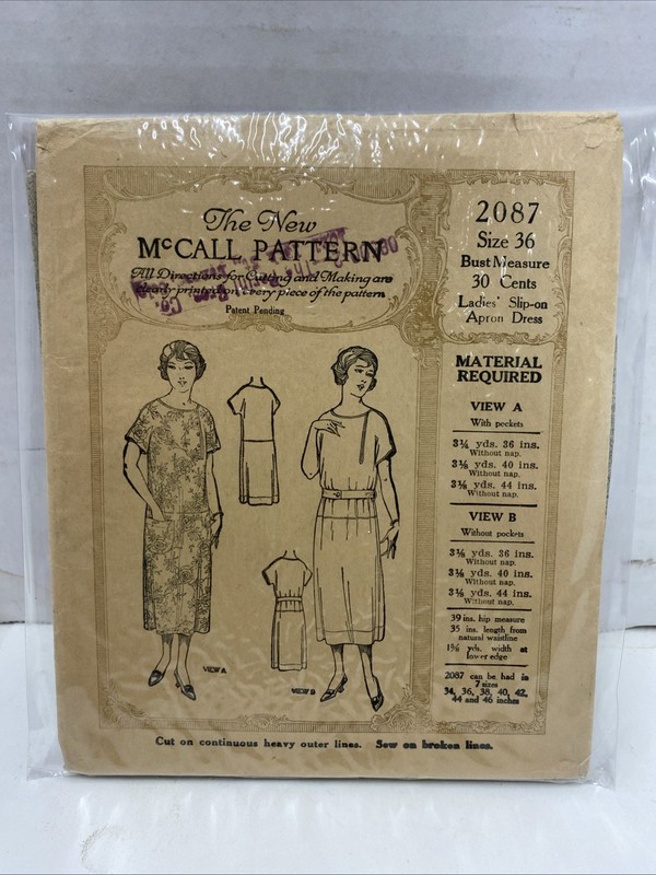 Rare Antique 1920s McCall 2087 Dress Pattern Slip On Apron Dress