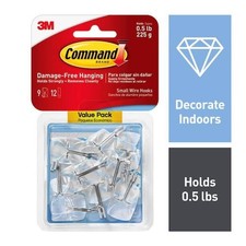 Command 1/2 lb. Small Clear Wire Hook Value Pack (9 Hooks, 12 Strips) 1.25 per strip