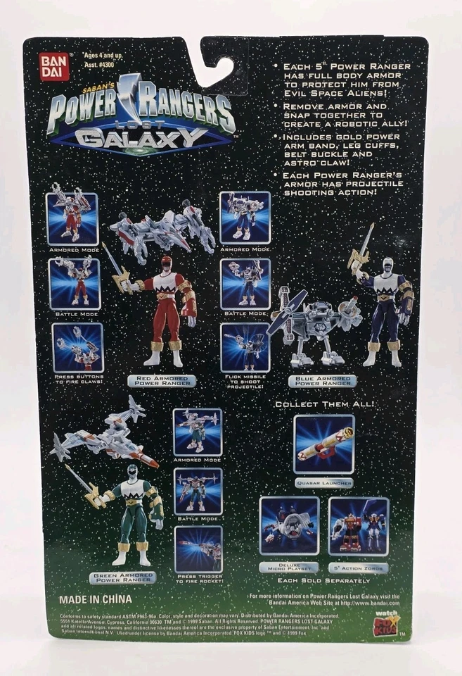 POWER RANGERS LOST GALAXY BLUE ARMORED FIGURE #4313  1999 BANDAI SABAN'  - Image 2 of 4