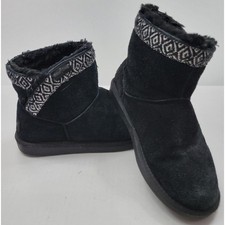 MINNETONKA Black Sheepskin Aztec Ankle Boots Women Size 7 Faux Fur Lined 817016