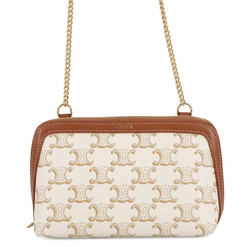 Celine — CELINE Triomphe ChainShoulder Bag PVC/Leather White/Tan 10E382CBX.01TA
