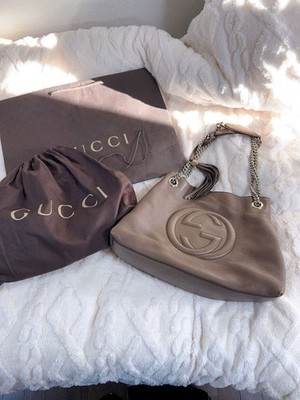 GUCCI Soho Chain Shoulder Bag Tote Bag with Fringe and Interlocking G USED Auth