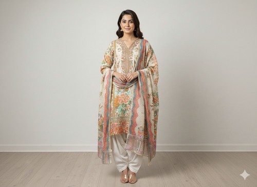 Pakistani Indian 3 Piece Girls Women Party Casual Wear  White  Small/Medium Size