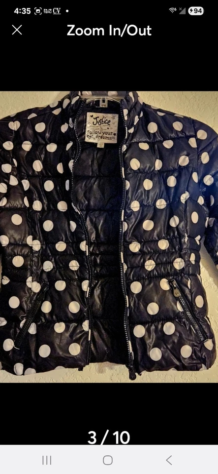 A5-0041 LBSIZE 10 Justice Chaqueta acolchada ligera a lunares blanco y negro Foto 3 de 4