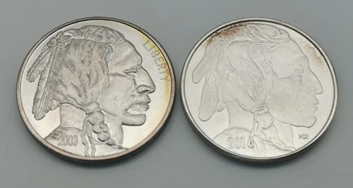 Silvertowne 1 oz .999 Fine Silver Buffalo Round -- 2 ozs total