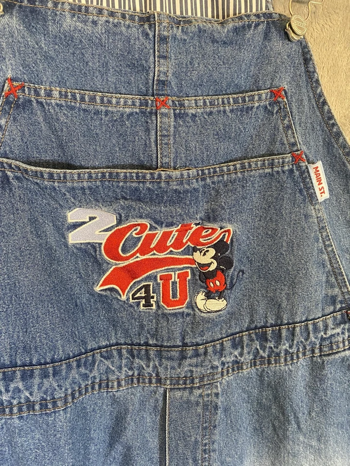 Vintage Disney Main Street Overalls Womens 22W/24W Denim Shortalls Mickey 90s - Image 2 of 4