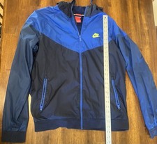 Nike Men s L Blue/Black Colorblock Hooded Full Zip Windbreaker Jacket Pockets