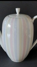 Vintage 50er Kaffee Tee Kanne Eschenbach Streifen Pastell Rosa Blau Gelb 1,8 L