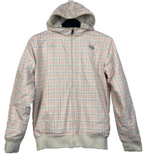 The North Face Girls XL Reversible Fleece Hooded Jacket Blue Red Plaid Read