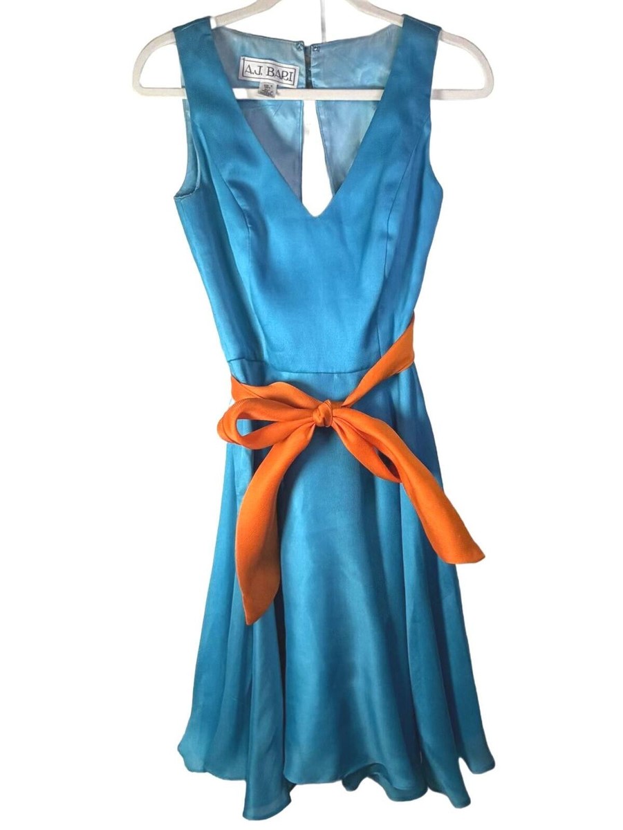 A.J. Bari Silk Vintage Teal Orange Fit Flare Dress | eBay