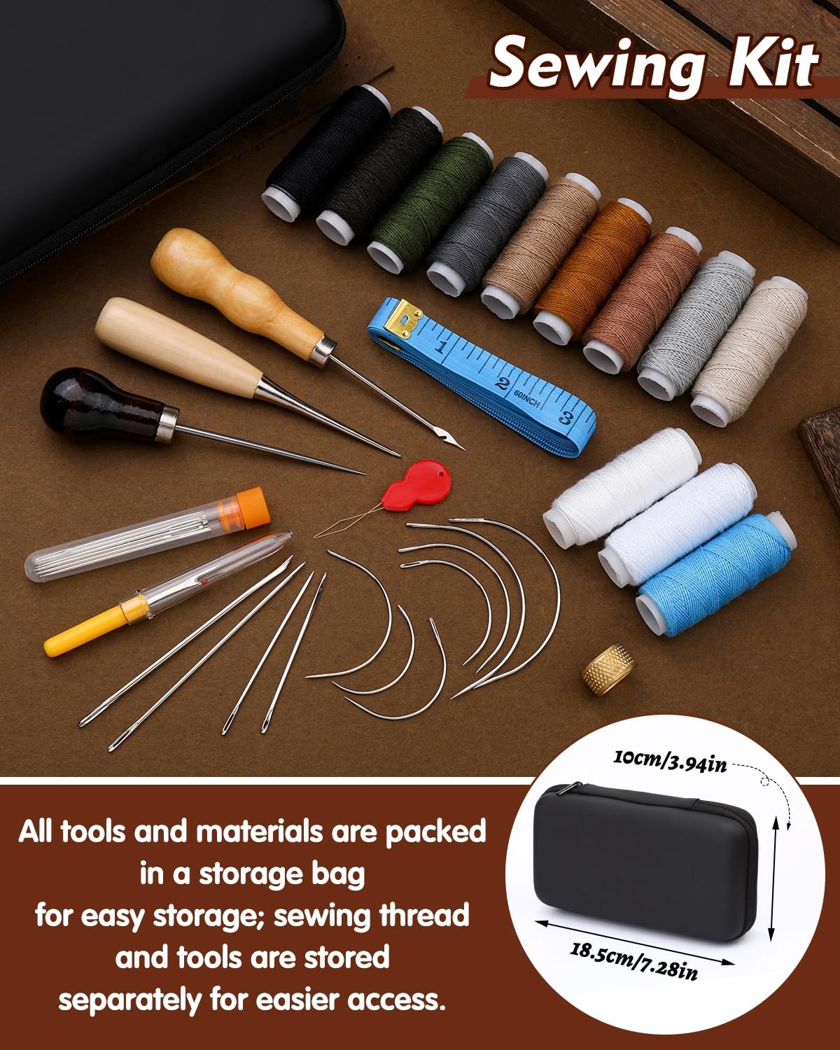 Heavy Duty Sewing Kit, 48pcs Needle and Thread Kit with Upholstery Thread Nee...