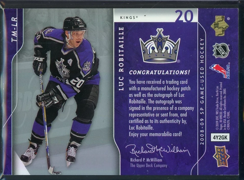 2008-09 SP Game Used Team Marks Autograph #TMLR Luc Robitaille 42/50 - Image 2 of 2