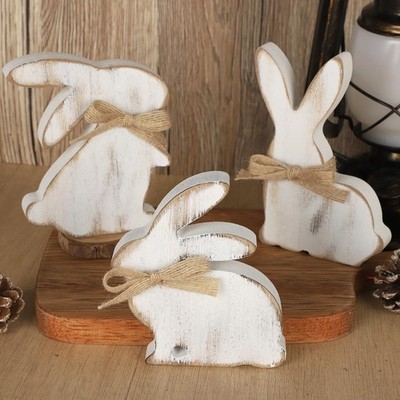 3Pcs Easter Decorations, Farmhouse 6.69 inches (L) x 4 (W), White 