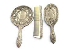 Silver Plated Vintage Mirror, Brush and Comb Vanity Full Size 3 Piece Set