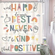 Inspirational Quotes Shower Curtain Bathroom Set 60Wx71H Inches Funny Cartoon...