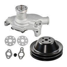 For Chevy Sbc 350 Swp Short Water Pump High Volume 2 Groove Black Pulley Kit