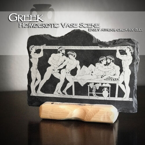 Gay Greek Homoerotic Scene SMALL Ancient Athens Homosexual Sex Love Black Slate - Picture 1 of 10