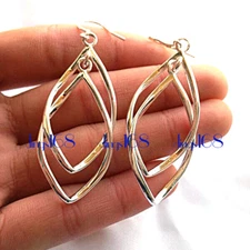 Ladies Classic 925 Sterling Silver Twisted Long Double Linear Loops Earrings H13