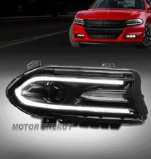 For 15-23 Dodge Charger LED DRL Halogen Projector Headlight Black Passenger RH