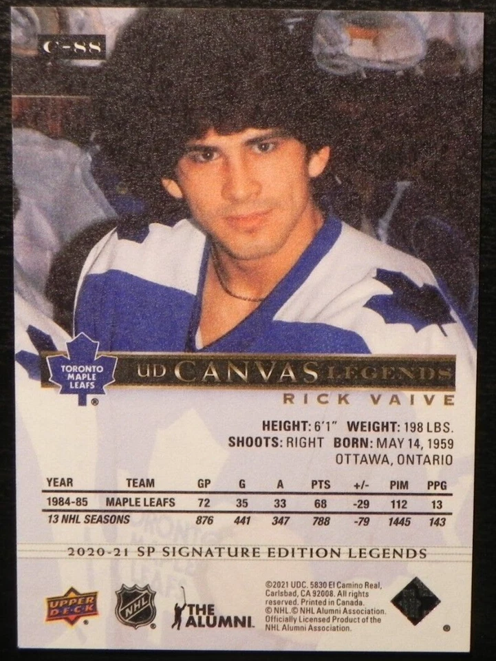 2020-21 20/21 SP Signatures Edition Legends UD Canvas C-88 Rick Vaive Leafs - Image 2 of 2
