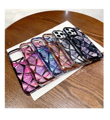 Electroplated Geometric Gradient Marble iPhone 15 Pro Max Case New