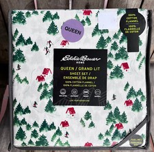 Eddie Bauer CHRISTMAS CHALET SKIING Queen Flannel Sheet Set - 100 cotton flannel