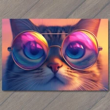 Art Print Cat with Glasses Fun Cute Colorful Kitty Unusual Animal Funny Sweet