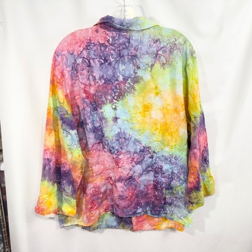 Jamie Nicole Plus Size 3X Top Handmade Tie Dye Linen Embroidered Floral 1025 - Bild 2 von 14