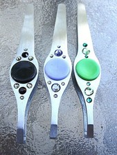Mont Bleu Stainless Steel Straight Tip Tweezers with Swarovski Crystals 3 Colors