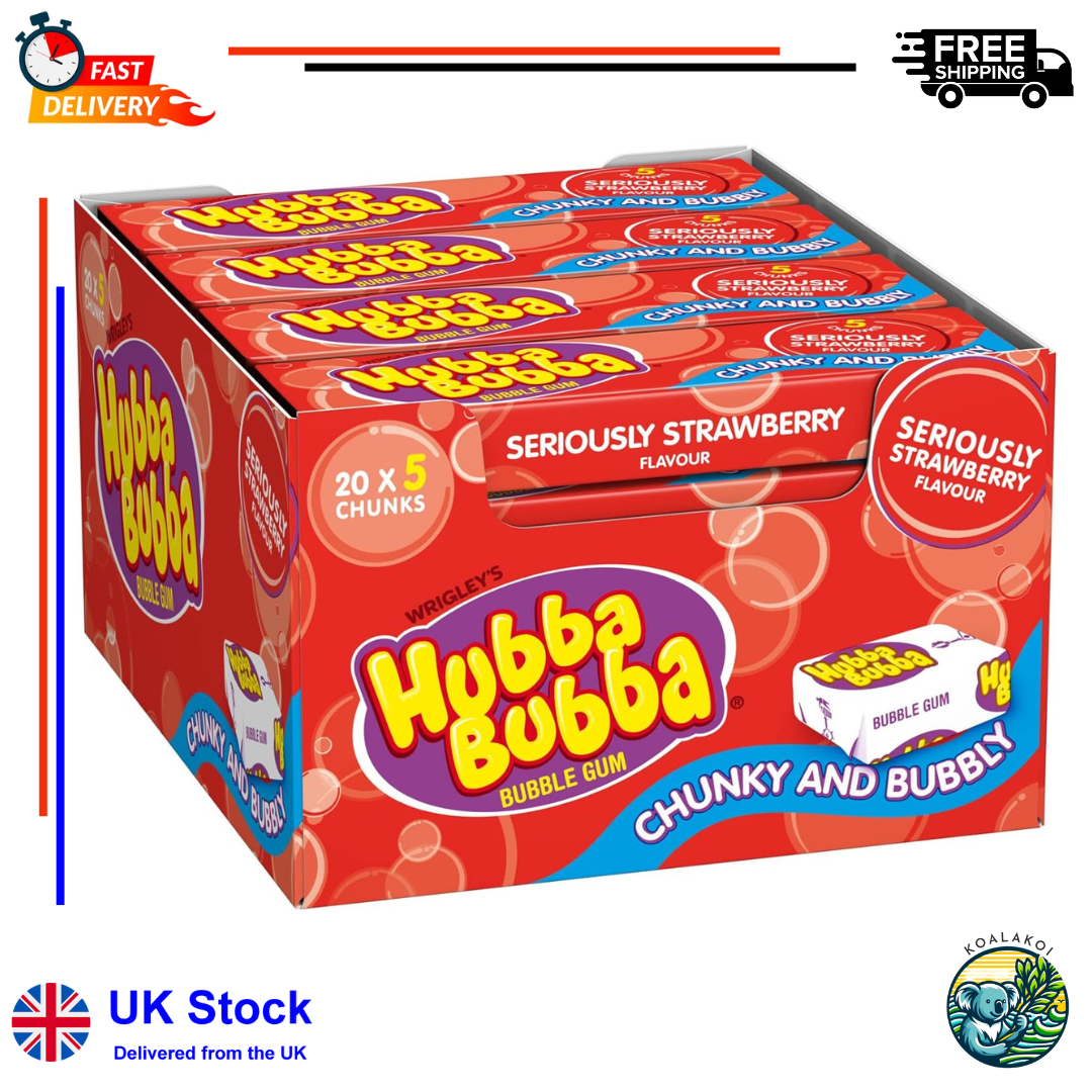 20x Hubba Bubba Seriously Strawberry Bubble Gum Chunky Chews