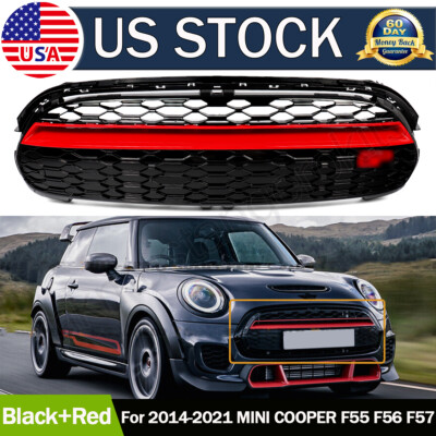 FOR 14-21 MINI COOPER F55 F56 F57 GP STYLE GLOSS BLACK+RED TRIM FRONT GRILLE 1PC