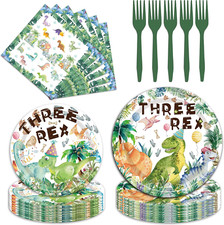 Three Rex Birthday Decorations Boy - 96 Pcs Dinosaur Plates 3Rd Birthday Disposa